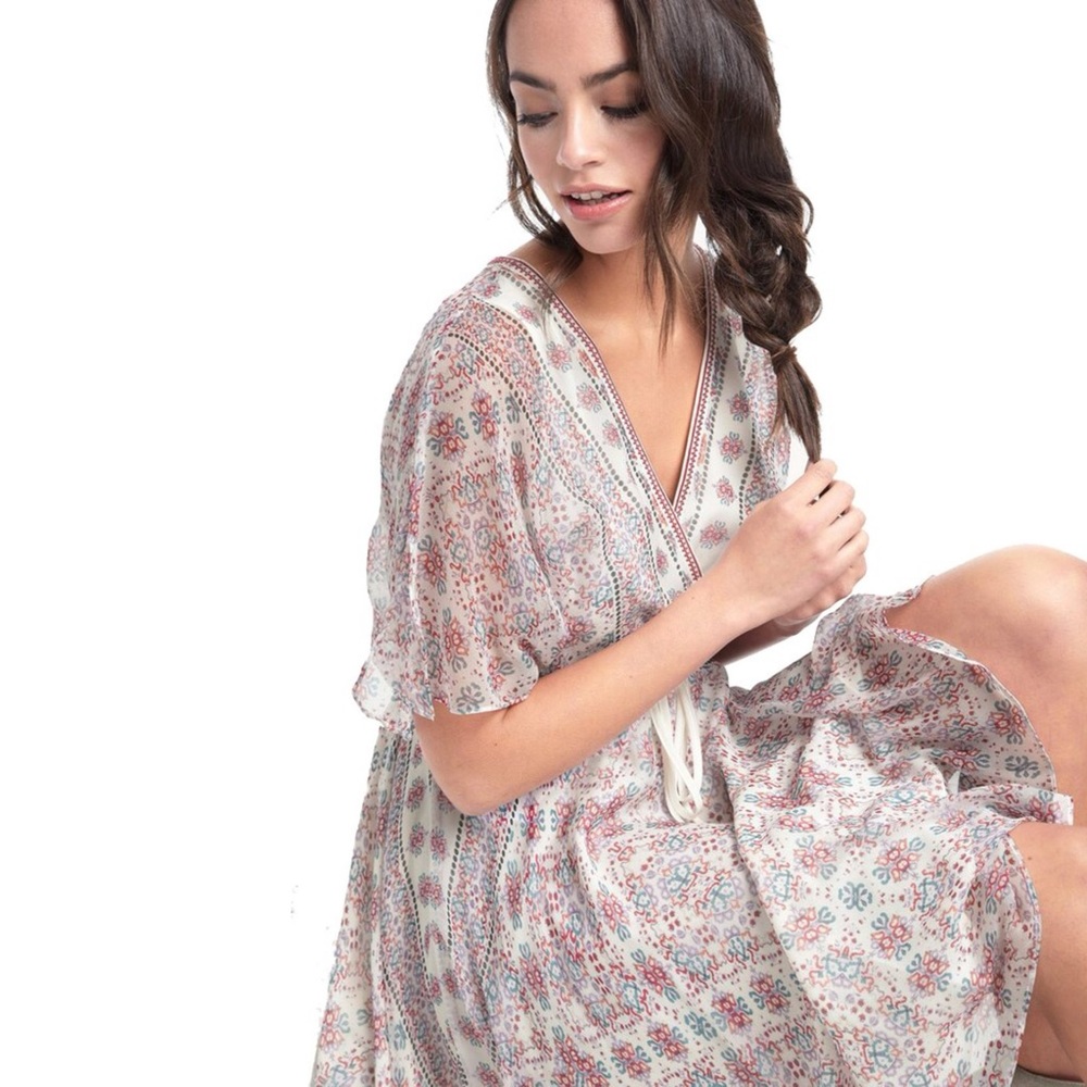 NWT Ella Moss Wayfair Multicolor Bohemian Print Silk Chiffon Dress size 2
